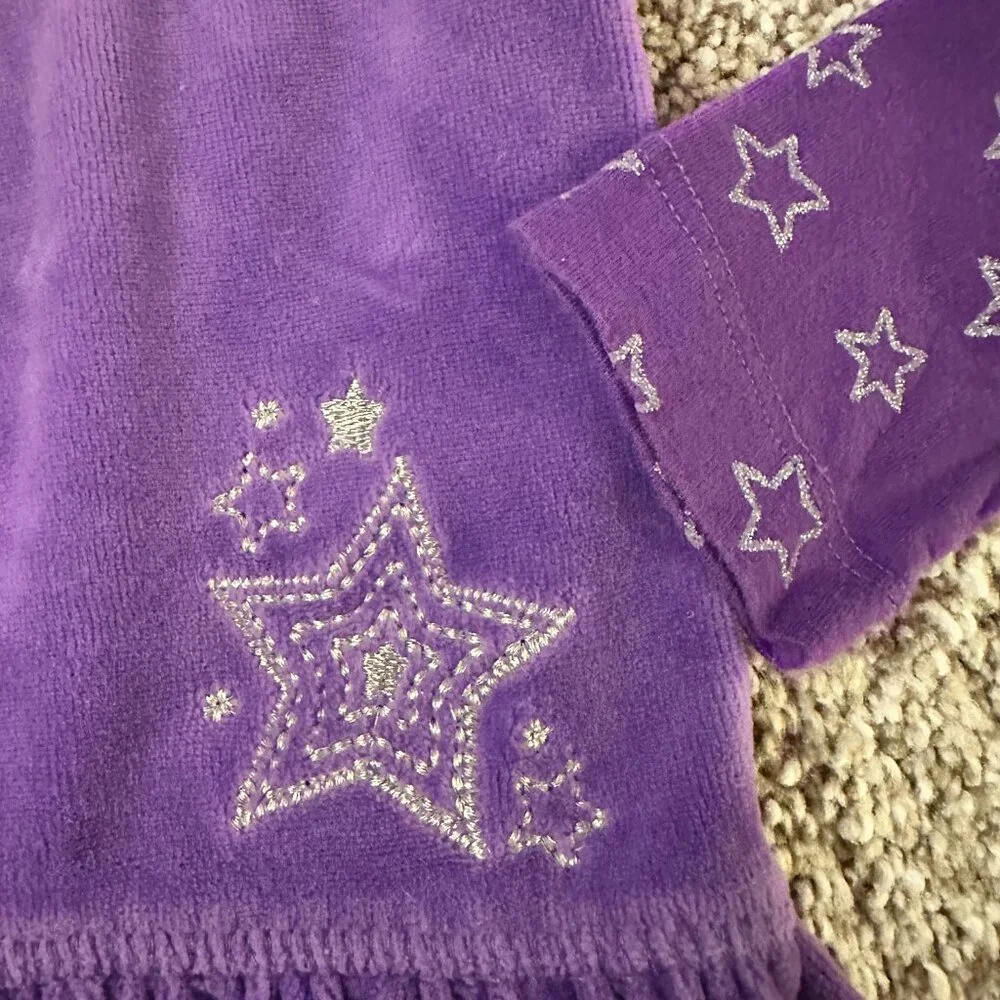Oshkosh Girl's Purple Velour Dress Toddler 3T Drop Waist Silver Stars Vintage?